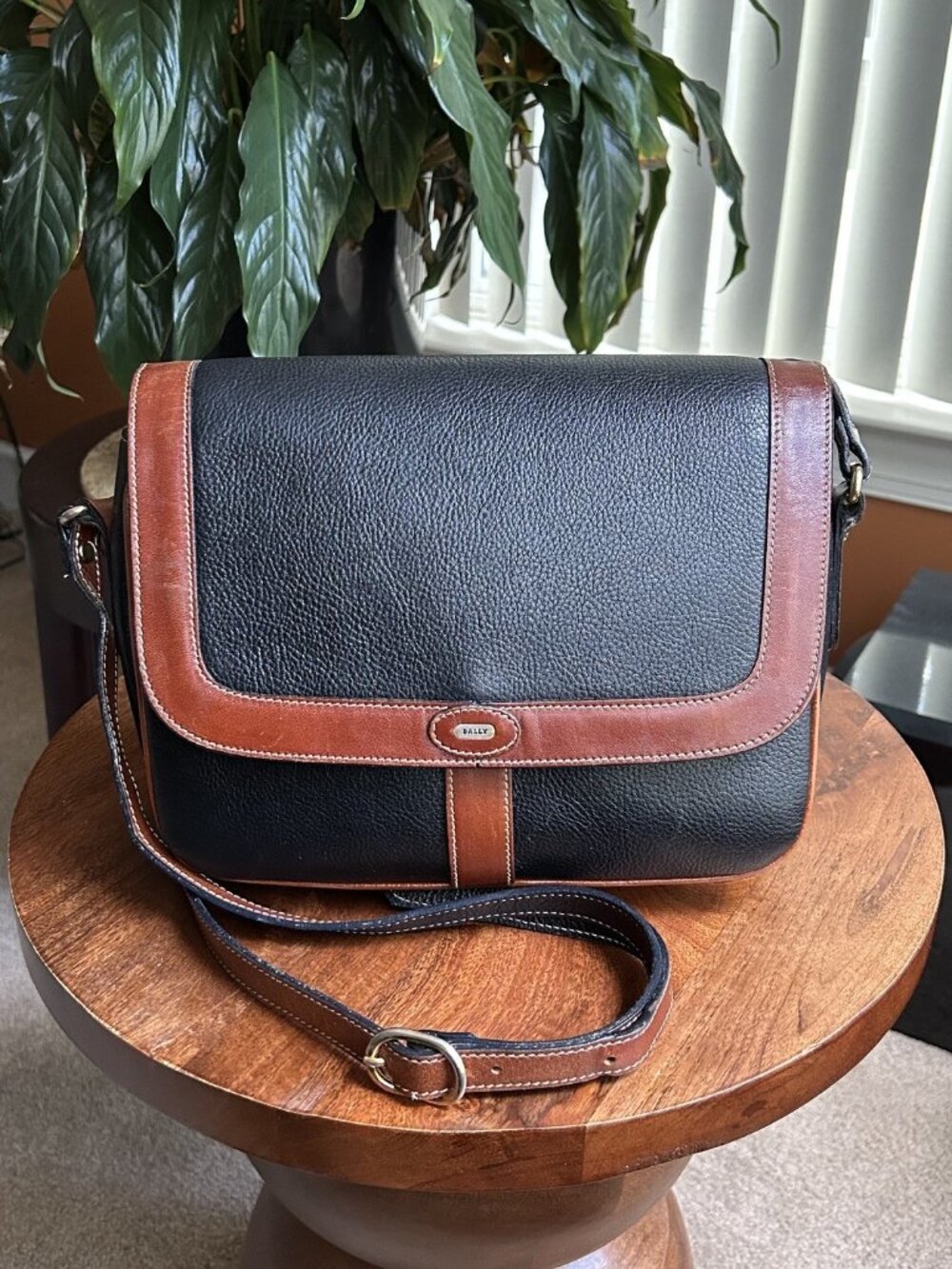 BALLY Flap Saddle Bag, Black, Brown